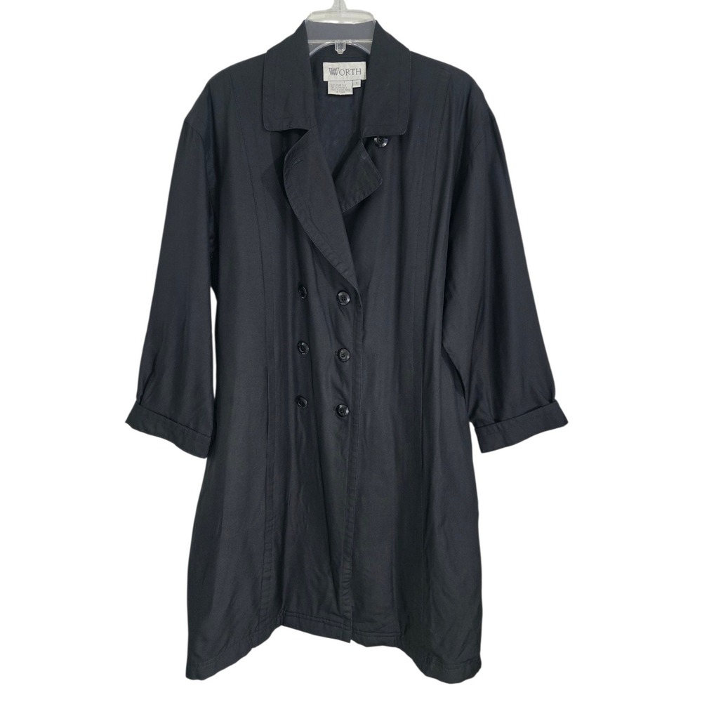 WORTH Black 100%‎ Pure Silk Double Breasted Trench Coat Jacket Women's S
